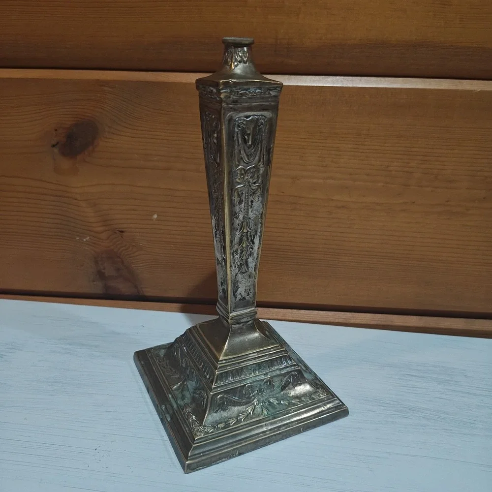 Antique Candlestick Base Filled Silver/Brass Candle Holder Eng 19th Baphomet ZB4